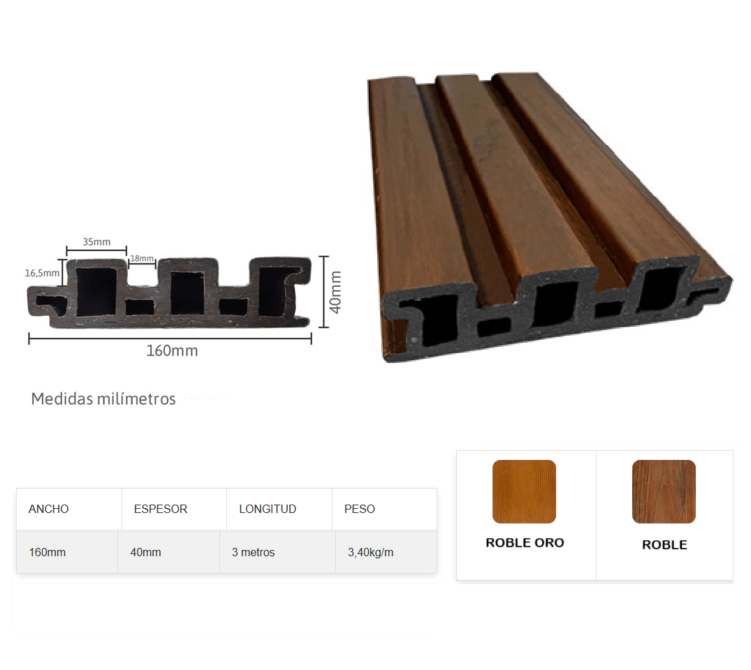 Tablero Acanalado Machihembrado 160 x 40 mm